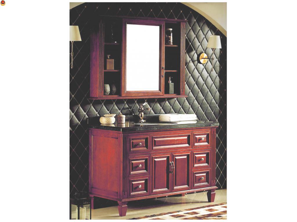 美式卫浴柜组合红橡木开放漆落地浴室柜欧式北欧实木柜洗漱台镜柜