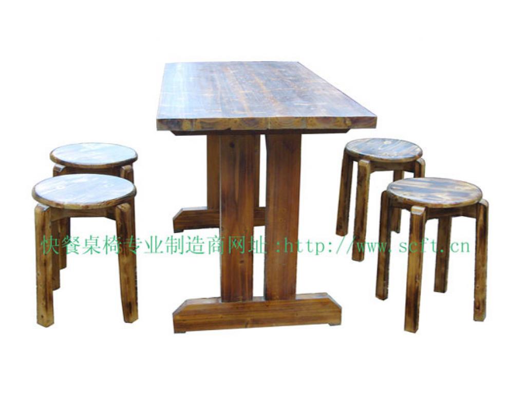 餐桌圆凳餐桌椅碳化火烧木中式餐桌椅组合