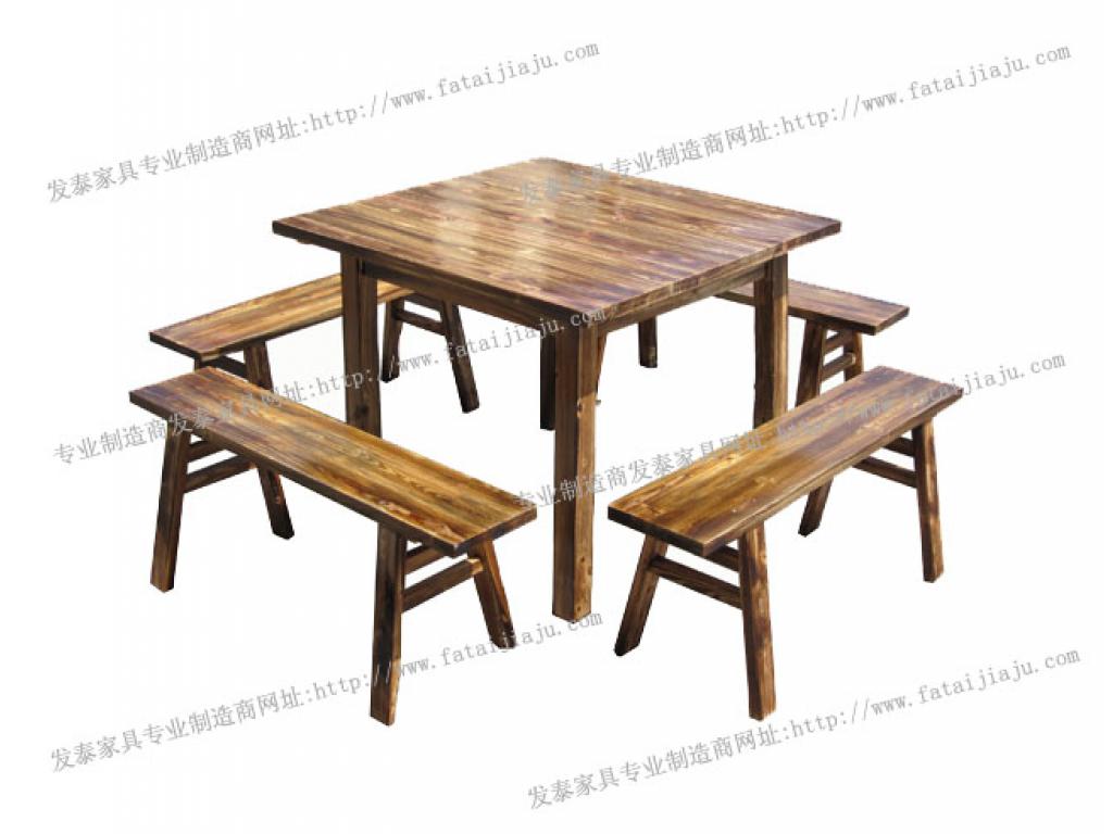 火烧木餐桌椅方餐桌凳八人餐桌椅快餐点桌椅餐桌椅