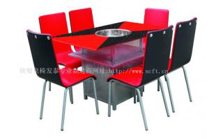 火锅店桌椅钢化玻璃火锅桌椅金属玻璃型火锅圆桌椅