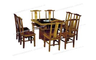 实木火锅桌 商用大理石串串香圆桌火锅一体火锅桌椅组合大理石火锅桌椅