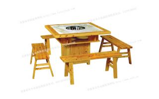 实木大理石火锅桌电磁炉燃气灶火锅饭店餐厅实木餐桌椅组合