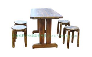 餐桌圆凳餐桌椅碳化火烧木中式餐桌椅组合