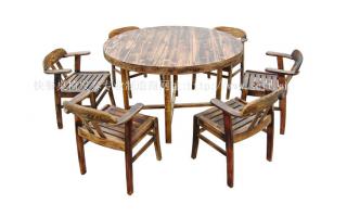 圆桌椅圆餐桌配迪吧椅木餐桌实木饭店餐厅仿古桌椅组合