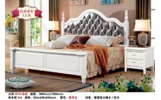 家具白色橡木主卧床现代简约卧室纯实木双人床