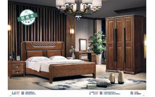 胡桃木实木床主卧新中式家具双人床现代简约轻奢大床