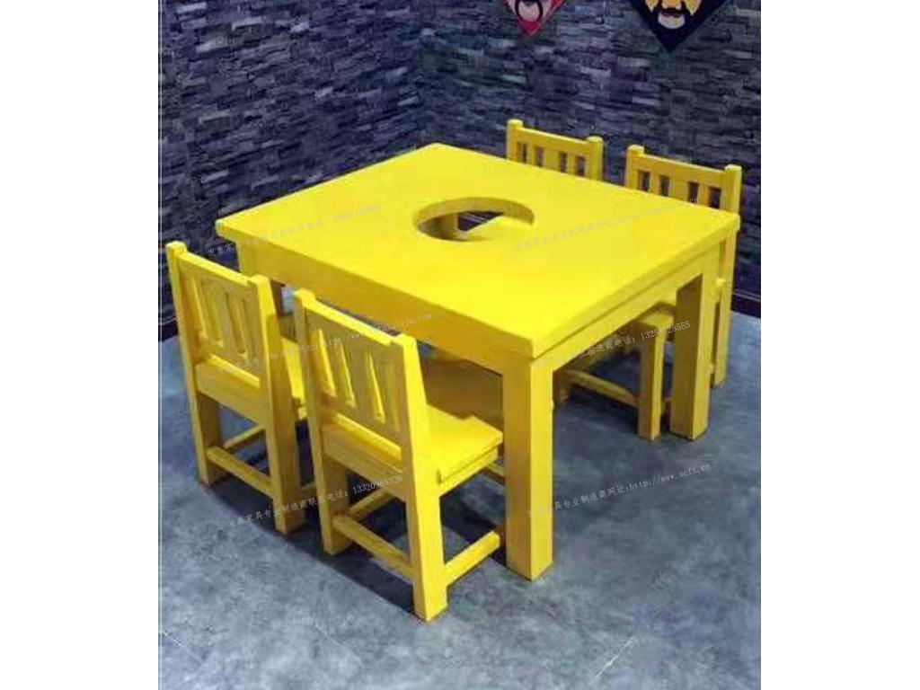 黄色火锅桌椅油漆实木火锅桌椅fthgz-062a