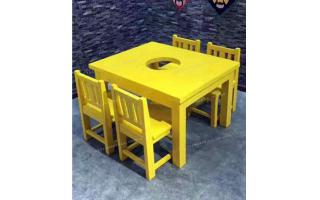 黄色火锅桌椅油漆实木火锅桌椅fthgz-062a