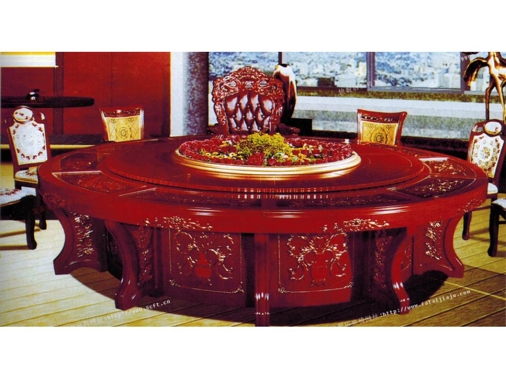 中式电动餐桌实木带转盘大圆桌餐桌椅酒店餐桌椅ftjdczy-012