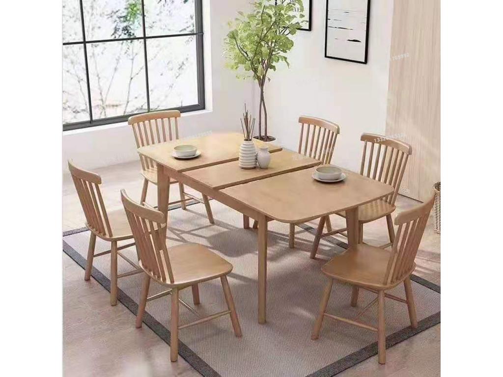 橡木全实木餐桌椅组合北欧现代简约长方形餐桌椅ftsmczy-038