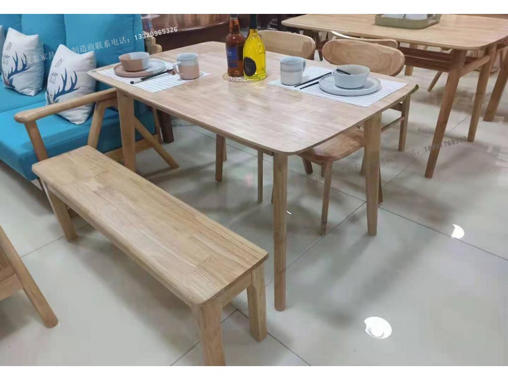 纯实木餐桌椅条凳餐桌椅组合北欧现代简约橡木一桌四椅家用吃饭饭桌ftsmczy-041